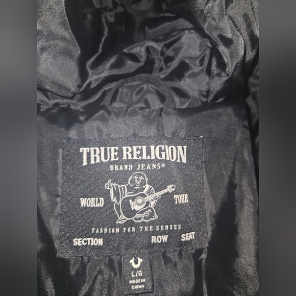 True Religion Black Puffer Jacket with White Accents Size Lg - Picture 12 of 14